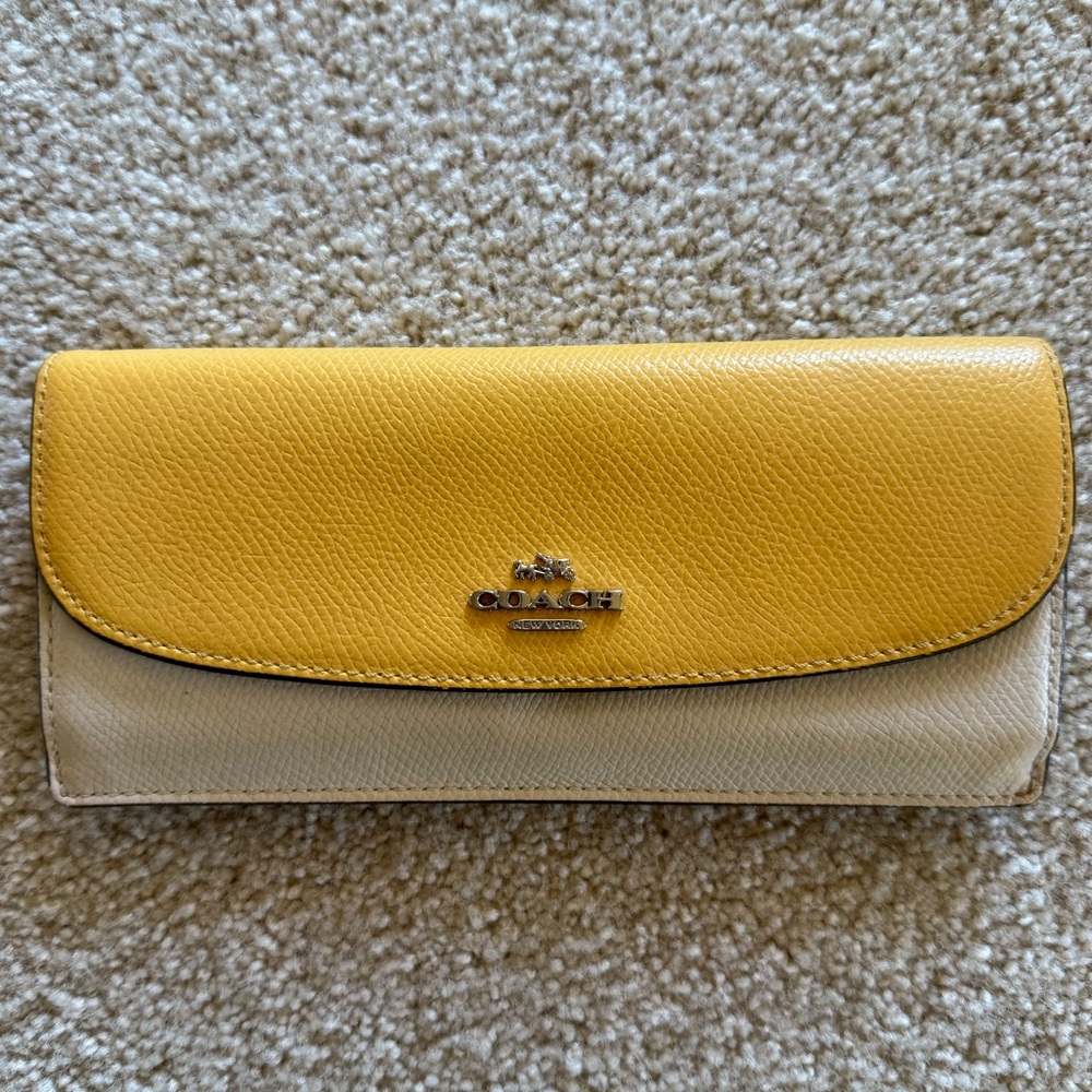 Coach Yellow and Cream Leather Wallet